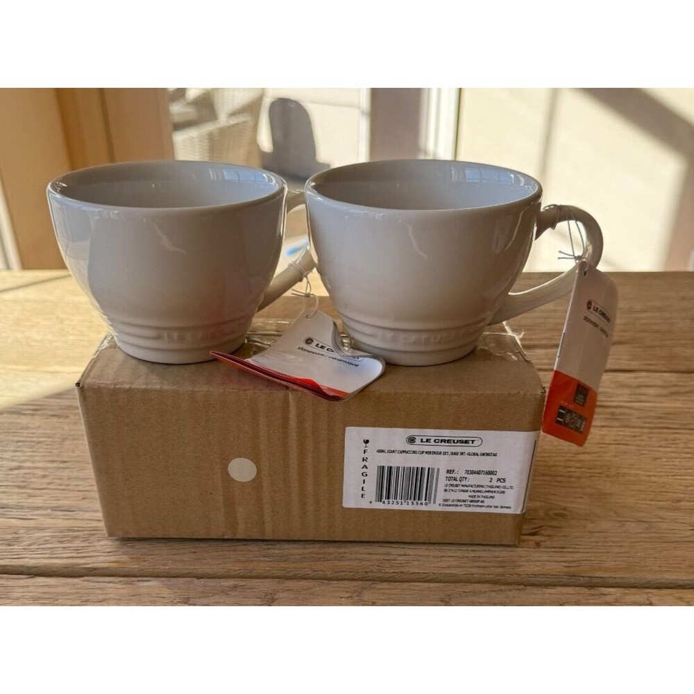 Le Creuset Stoneware Set of 2 Bistro Mug Giant Cappuccino 14 oz Meringue NEW